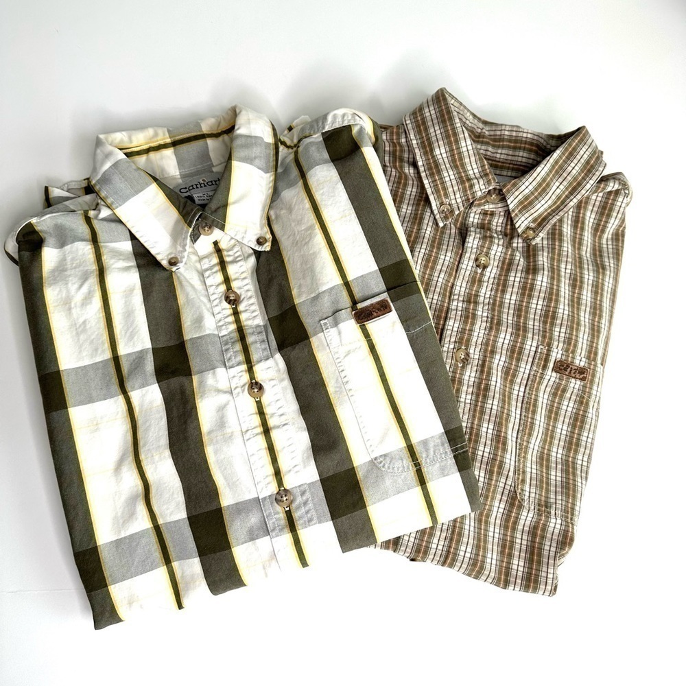 Carhartt Short Sleeve Button Down Plaid Shirt Bundle of Two